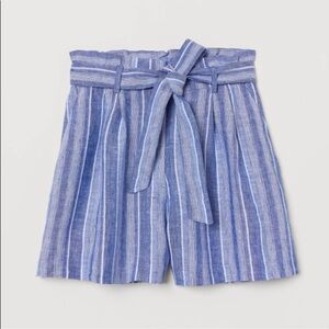 a new day High Waist Blue Oversized Paper Bag Shorts with Tie Belt
